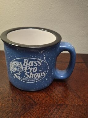 Bass Pro Shops Blue Speckled Ceramic Mug with‎ Black Rim